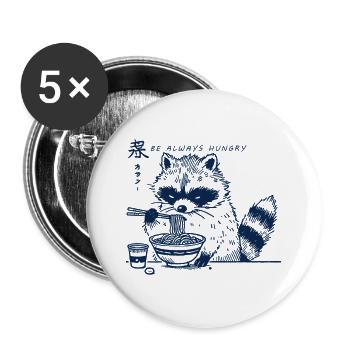 Ramen Noodles Kawaii Raccoon Anime Streetwear - Buttons large 2.2''/56 mm (5-pack) - white - Front