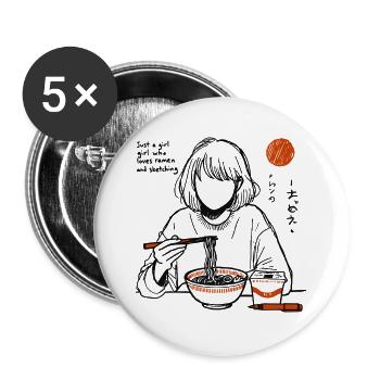 Mädchen liebt Ramen Nudeln und Zeichnen - Buttons groß 56 mm (5er Pack) - Weiß - Vorne