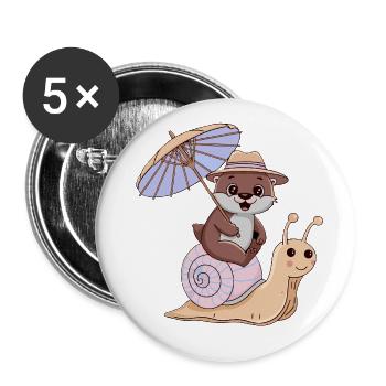 Funny otter with parasol sitting on snail - Buttons large 2.2''/56 mm (5-pack) - white - Front