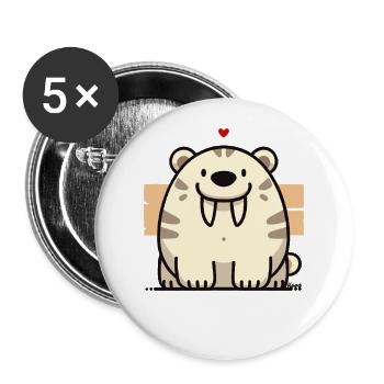 Knuddel-Säbelzahn-Tiger mit Herz - Buttons groß 56 mm (5er Pack) - Weiß - Vorne