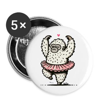 Ballet-Yeti im rosa Tutu, Anmut auf großen Füßen - Buttons groß 56 mm (5er Pack) - Weiß - Vorne