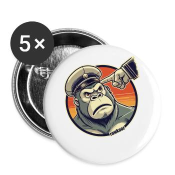Strenger Affe mit Mütze bekommt den Finger - Buttons groß 56 mm (5er Pack) - Weiß - Vorne