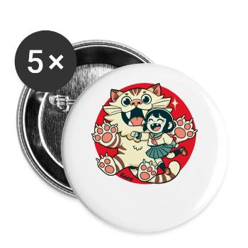 Chat géant et petite fille chat - Lot de 5 grands badges (56 mm) - blanc - Devant