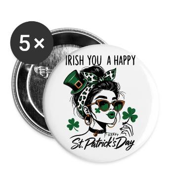 Irish You A Happy St. Patrick's Day Girl - Buttons groß 56 mm (5er Pack) - Weiß - Vorne