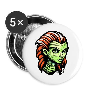 Green Alien Woman – Sci-Fi Tattoo Style - Buttons large 2.2''/56 mm (5-pack) - white - Front
