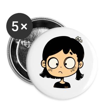 Nachdenkliches Cartoon-Mädchen - Buttons groß 56 mm (5er Pack) - Weiß - Vorne