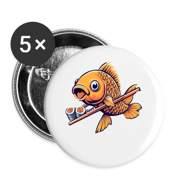 Lustiger Sushi Goldfisch – Japan Food Art - Buttons groß 56 mm (5er Pack) - Weiß - Vorne