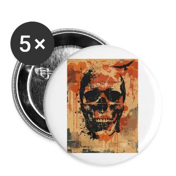 Gruseliger Totenkopf mit Raben - Buttons groß 56 mm (5er Pack) - Weiß - Vorne