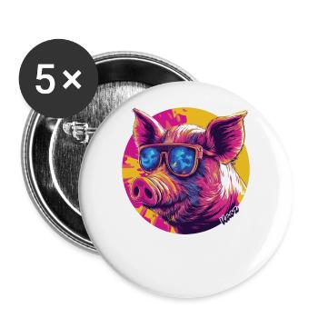Cooles Schwein mit Sonnenbrille - Buttons groß 56 mm (5er Pack) - Weiß - Vorne