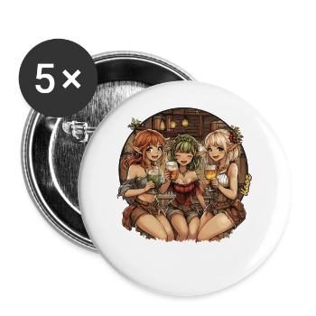 Fantasy Wirtshaus – Elfen beim Bier - Buttons groß 56 mm (5er Pack) - Weiß - Vorne