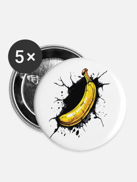 Banane bricht durch Wand - Buttons groß 56 mm (5er Pack) - Weiß