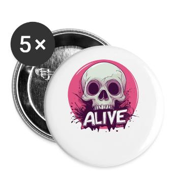 Squelette « Vivant » – Crâne ironique - Lot de 5 grands badges (56 mm) - blanc - Devant