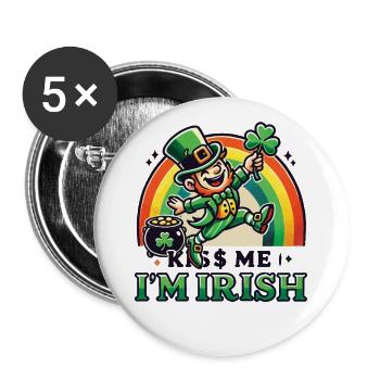 St. Patrick's Day Kiss Me I'm Irish - Buttons large 2.2''/56 mm (5-pack) - white - Front