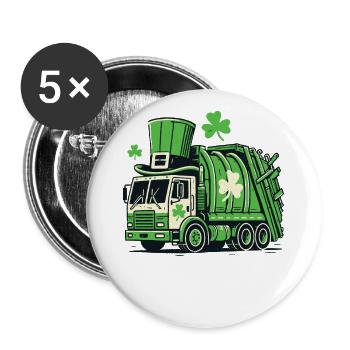 Saint-Patrick Camion à ordures Enfants Fun - Lot de 5 grands badges (56 mm) - blanc - Devant