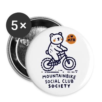 Bicycle Bear Mountain Bike Club Retro Style - Buttons large 2.2''/56 mm (5-pack) - white - Front