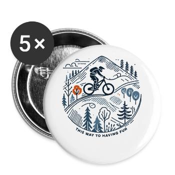 Aventure à vélo VTT Fun Nature - Lot de 5 grands badges (56 mm) - blanc - Devant