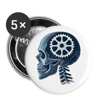 Fahrrad Skelett Gehirn Kettenblatt Kopf - Buttons groß 56 mm (5er Pack) - Weiß - Vorne
