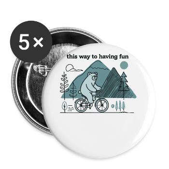 Bike Fun Bear Mountain Adventurer - Lot de 5 grands badges (56 mm) - blanc - Devant