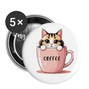 Süße Kaffeekatze – Perfekte Morgenmotivation - Buttons groß 56 mm (5er Pack) - Weiß - Vorne