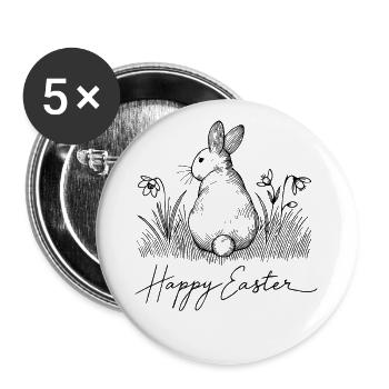 Easter Retro Bunny Happy Easter Vintage Style - Buttons large 2.2''/56 mm (5-pack) - white - Front