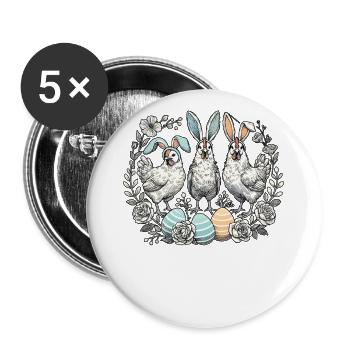 Poules de Pâques Esthétique rétro lapin de Pâques poussin - Lot de 5 grands badges (56 mm) - blanc - Devant