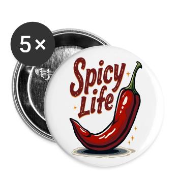 Spicy Life – Chili Vibes für jeden Tag - Buttons groß 56 mm (5er Pack) - Weiß - Vorne
