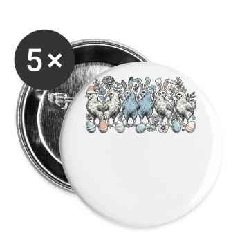 Poules de Pâques poussins Lapins de Pâques rétro - Lot de 5 grands badges (56 mm) - blanc - Devant