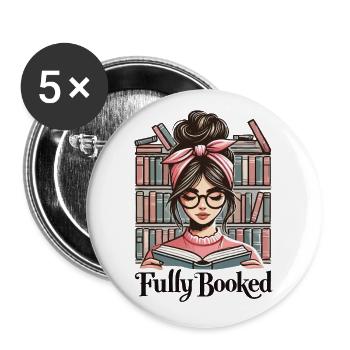 Bookworm Girl Book Lover Funny Book - Buttons large 2.2''/56 mm (5-pack) - white - Front