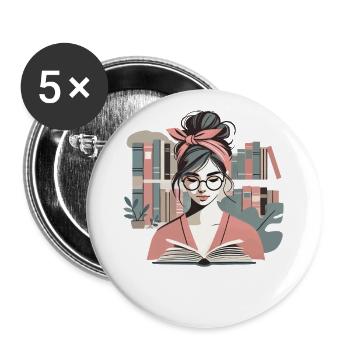 Bookworm Girl Bookworm Book Lover Design - Buttons large 2.2''/56 mm (5-pack) - white - Front