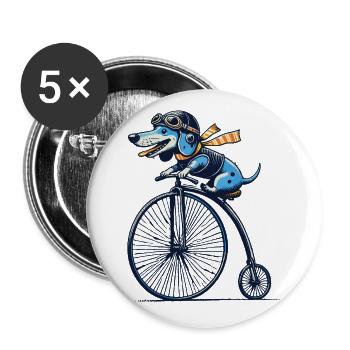 Teckel à vélo pour les amateurs de rétro avec style - Lot de 5 grands badges (56 mm) - blanc - Devant