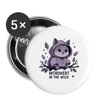 Introvertiert im Freien – Tier im Hoodie - Buttons groß 56 mm (5er Pack) - Weiß - Vorne