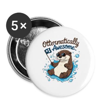 Süßer Otter für Kinder – Lustiges Geburtstagsdesig - Buttons groß 56 mm (5er Pack) - Weiß - Vorne