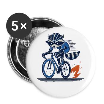 Raccoon on racing bike for sporty cyclists - Buttons large 2.2''/56 mm (5-pack) - white - Front