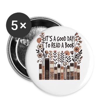 Bookworm Funny Book Saying Reading Is Therapy - Buttons large 2.2''/56 mm (5-pack) - white - Front