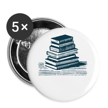 Retro Bücherwurm Leseratte Buchliebhaber - Buttons groß 56 mm (5er Pack) - Weiß - Vorne