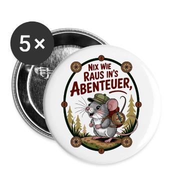 Nix wie weg lustige Maus mit Rucksack geht wandern - Buttons groß 56 mm (5er Pack) - Weiß - Vorne