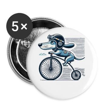 Conception de vélo pour chien amusante pour les amateurs de vélo - Lot de 5 grands badges (56 mm) - blanc - Devant