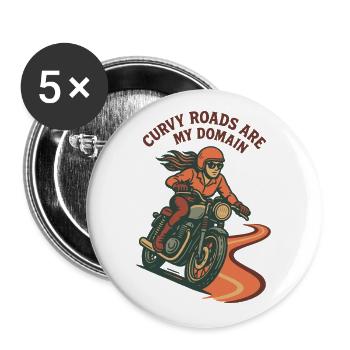 Curvy Roads Are My Domain Motorcycle Biker Retro - Buttons large 2.2''/56 mm (5-pack) - white - Front