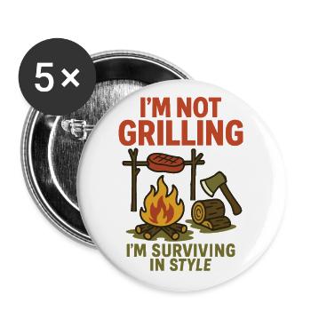 Prepper Überleben Bushcrafting Ich Bin Nicht - Buttons groß 56 mm (5er Pack) - Weiß - Vorne