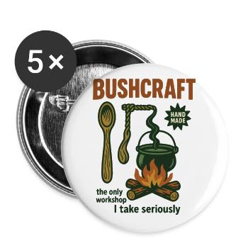 Bushcraft Prepper Survival Bushcrafting Workshop - Buttons large 2.2''/56 mm (5-pack) - white - Front