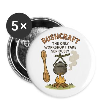 Bushcraft Prepper Überleben Bushcrafting Workshop - Buttons groß 56 mm (5er Pack) - Weiß - Vorne