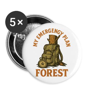 Mein Notfallplan Forest Prepper Survival - Buttons groß 56 mm (5er Pack) - Weiß - Vorne
