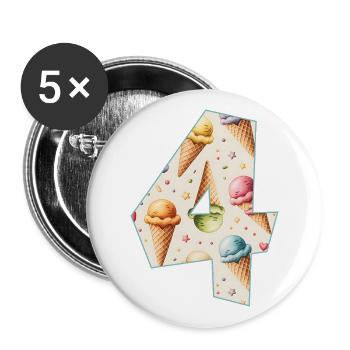 GLACE NUMÉRO 4 ANS CRÈME GLACÉE 4E ANNIVERSAIRE - Lot de 5 grands badges (56 mm) - blanc - Devant