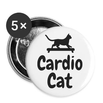 "Cardio Cat" - Sportliche Katze - Buttons groß 56 mm (5er Pack) - Weiß - Vorne