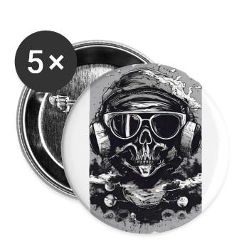 SkullGroove Beats 2 - Casque Morts-Vivants Métal - Lot de 5 grands badges (56 mm) - blanc - Devant