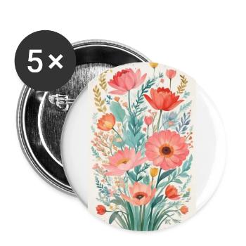 Blumenstrauß - Buttons groß 56 mm (5er Pack) - Weiß - Vorne