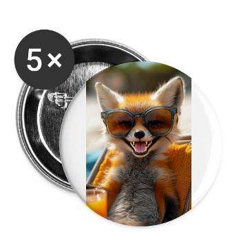 Grinsender Fuchs am Strand - Buttons groß 56 mm (5er Pack) - Weiß - Vorne