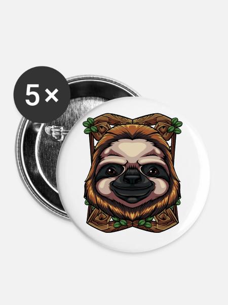 Faultier - Buttons groß 56 mm (5er Pack) - Weiß
