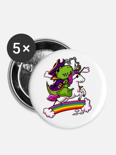 T-Rex Dinosaurier-Pirat, der Einhorn reitet - Buttons groß 56 mm (5er Pack) - Weiß