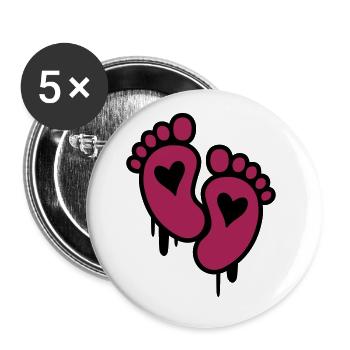 Pieds de bébé coeur symbole bébé - Lot de 5 grands badges (56 mm) - blanc - Devant